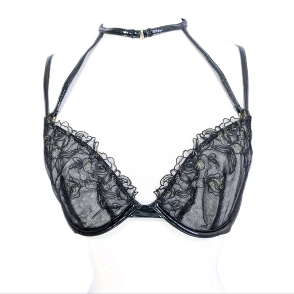 Victoria's Secret Very Sexy Demi Bra 34D New Sheer Low Cut Faux Leather Halter